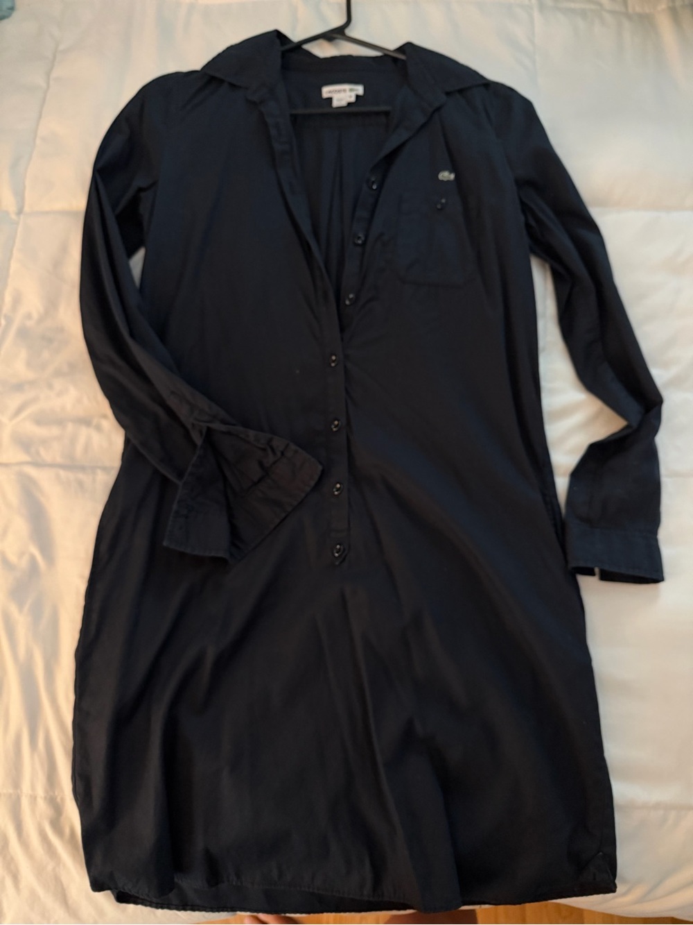 Lacoste Navy Long-Sleeve Button-Front Lightweight Shirt Dress